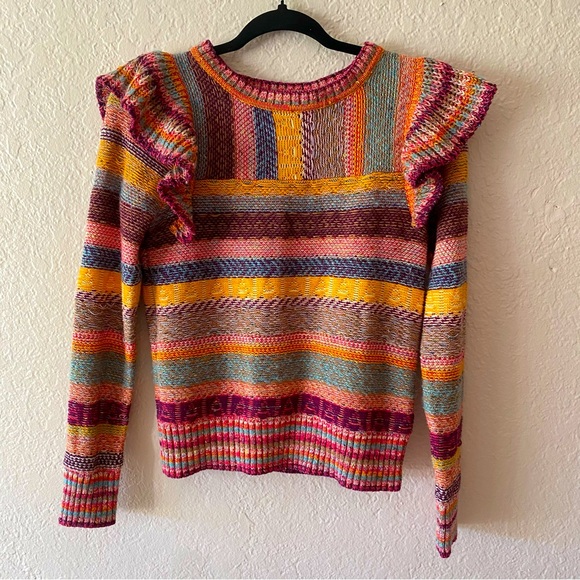 Pilcro Anthropology Ruffled Sweater Size XS Multi-Color Knit Boho Chic Ruffles - Picture 4 of 11